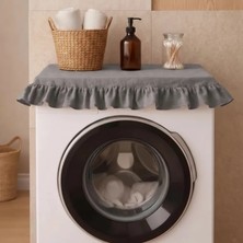 NDC Home Fırfırlı Çamaşır Makinesi Örtüsü - Çeyizlik Dekoratif Banyo Makine Kılıfı- Füme