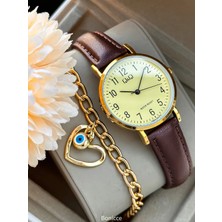 Marka Retro Kahverengi Deri Kordon , Kibar Kadın Kol Saati+ Bileklik