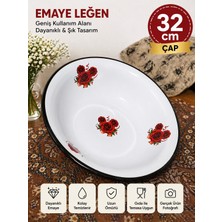 Alev Emaye Leğen 32 cm Büyük Boy – Sağlam, Kolay Temizlenir, Uzun Ömürlü Klasik Çiçek Desenli