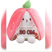 NB Market Fermuarlı Çilek Tavşan Peluş Oyuncak 30-35CM Tüylü Tavşan Hediyelik Yumoş Arkadaş