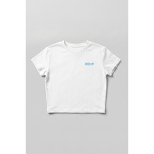 Backlain Mod Style Kadın Crop Tişört Kadın Hibiskus Çiçek Baskılı Yumuşak Kumaş