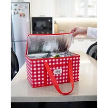 Özbience Kırmızı Ekoseli Termo Piknik Çantası 35X20X20 Cm, Şık ve Işlevsel