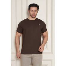 Erkek Jeuss Oysho Kumaş Sıfır Yaka Kahverengi Tshirt