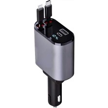 Geseus Araç İçi 120 Wat Hızlı Şarj Adaptörü Çakmaklık Adaptörü Iphone,Type-C Makaralı Şarj Kablollu-G16