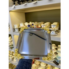 Nazan Home 6 Adet Metal Gümüş Gold Güllü Tepsi Tek Kişilik