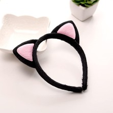 ForWhat Büro Ev Ofis Etkinlik Gösteri Kedi Kostüm Tacı Için 17X15CM Siyah Pembe Pofuduk Kulak Taç
