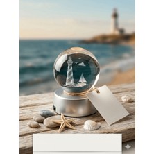 Allwin 3D Deniz Feneri Kristal Küre Gece Lambası, Yelkenli ve Martı Figürlü Işıklı Cam Küre, Dekoratif Ofis Hediyesi, Sahil Temalı Oda Dekoru,hologram Cam Küre