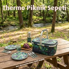 Özbience Sıcak ve Soğuk Yalıtımlı Termos Piknik Sepeti, Yeşil Desenli