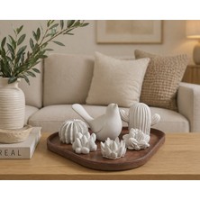 Magg Home Kuş Bahçesi 7’li Dekoratif Obje Seti – Minimal Sukulent & Kuş Temalı Masa Üstü Dekor