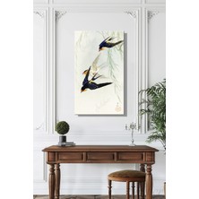 Şehber Dikey Kanvas Duvar Tablosu Tekli Salon Mutfak Yatak Odası Ofis Ohara Koson Three Birds In Full Flight
