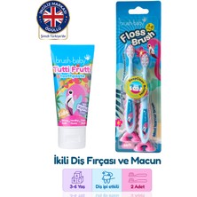 Çocuk Diş Ipi Etkili Yumuşak Diş Fırçası ve Diş Macunu Tutti Frutti, Flamingo, Çiftli Paket (3-6 Yaş)