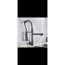 Flora Yapı Endüstriyel Siyah Mutfak Bataryası Çekilebilir Çift Musluklu