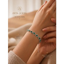 Zeta Jewel 925 Ayar Gümüş Zümrüt Taşlı Bileklik Su Damlası Model Zarif Şık Tasarım