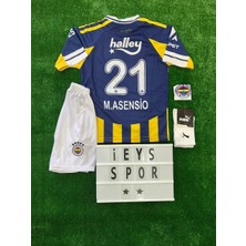 4'lü Set Asensio 21 Numara Fe.ner.bah'çe Sarı Lacivert Çubuklu Iç Saha Çocuk Forma Şort Çorap Bileklik
