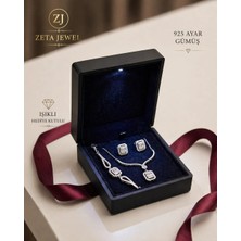 Zeta Jewel 925 Ayar Gümüş Çoklu Baget Taşlı Üçlü Set (Kolye Küpe Bileklik)Hediye Kutulu