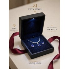 Zeta Jewel 925 Ayar Gümüş Damla Model Tanzanit Taşlı Kolye Küpe Set-Hediye Kutulu , Işıltılı Özel Tasarım