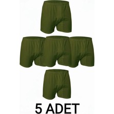 5 Adet Haki Yeşil %100 Pamuk Rahat Kesim Erkek Paçalı Külot Boxer
