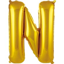 Deniz Parti N Harfi Altın Folyo Balon 34"- 76 cm