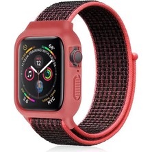 Najmaddin Newface Apple Watch 42MM Hasırlı Cırtcırtlı Kasalı Kordon - Siyah-Pembe Najmaddin Ma