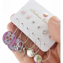 İnci Yolu Bijuteri Kadın 12'li Kuru Kafa Kombin Halka Küpe