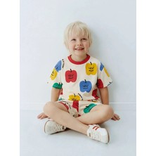 Magu Çocuk Pamuklu Elma Desenli T-Shirt Şort Takım