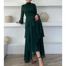Diloxe Boğazlı Drape Detaylı Şifon Elbise
