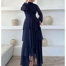 Diloxe Boğazlı Drape Detaylı Şifon Elbise
