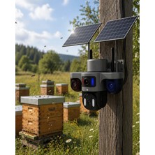 Tech Butiq Güneş Enerjili Yayla Kamerası 4g Sım Kartlı 3 Lensli Bahçe Güvenlik Kamerası 2 Yıl Garantili
