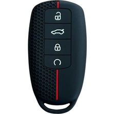 Autohan Keys Lüx Chery Tiggo 8 Pro Smart Uyumlu 3 Buton Anahtar Kılıfı, Kırmızı Çizgili, Petek Desenli, Siyah