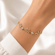 cm Jewelry Zirkon Taşlı Çiçek Bileklik – Gold Zarif Kadın Bileklik
