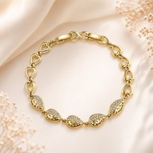 cm Jewelry Damla Zirkon Taşlı Kalp Detaylı Bileklik – Gold Kadın Bileklik