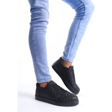 ET166 Prestige Bağcıklı Cilt Kapitone Desenli Erkek Günlük Sneaker Ayakkabı St - Siyah