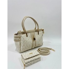 Just Polo Kadın Lüks El & Omuz Çantası Gold Detaylı Özel Tasarım Çanta ve Uyumlu Cüzdan 22X28 cm