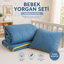Home %100 Pamuk Bebek Yorgan Seti 90X140 cm – Yastıklı (35X50) Çantalı Mavi