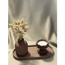 Magg Home Dekoratif Minyatür Çizgili Vazo ve Lotus Çiçeği Mumluk Seti ( Çiçek Dahil Değildir)