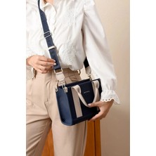 Just Polo Kadın Lacivert Taş Orta Boy Keten El ve Omuz Çantası 236072MH