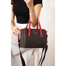 Just Polo Kadın Kahve Kırmızı Baskılı Orta Boy El ve Omuz Çantası P342203MH
