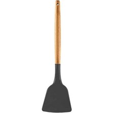 Silikon Spatula, 232°C'YE Kadar Isıya Dayanıklı, Ahşap Saplı, Esnek, Yapışmaz, Çizilmez Spatula,