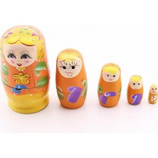 Pileli Store Ahşap Tombul Iç Içe Matruşka Bebek Turuncu Set 5li Büyük Boy