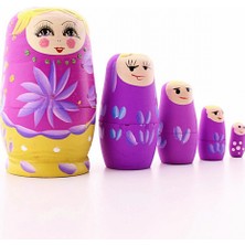 Pileli Store Ahşap Tombul Iç Içe Matruşka Bebek Pembe Set 5li Büyük Boy
