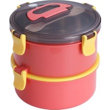 Özbience Çift Katlı 1600ML Yuvarlak Çelik Lunchbox, Şık ve Pratik Yemek Kutusu