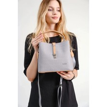 Just Polo Kadın Gri Taba 3 Gözlü Su Geçirmez Çapraz ve Omuz Çantası 22 x 20 cm