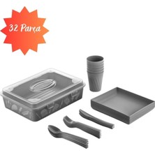 Özbience 6 Kişilik 32 Parça Çantalı Piknik Seti, Antrasit Gri, Pratik ve Şık