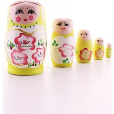 Pileli Store Ahşap Tombul Iç Içe Matruşka Bebek Sarı Set 5li Büyük Boy