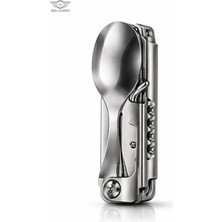 Özbience 7'li Çok Fonksiyonlu Katlanır Çatal Kaşık Seti Paslanmaz Çelik Alet