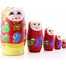 Pileli Store Ahşap Tombul Iç Içe Matruşka Bebek Kırmızı Set 5li Büyük Boy