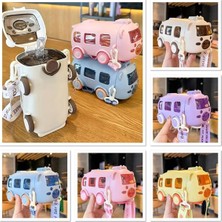 Özbience Renkli Otobüs Tasarımlı 500ML Pipetli Su Matara