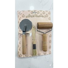 Kasımoğulları Concept Profesyonel Hamur Hazırlık Seti - Ahşap Saplı Rulet, Merdane ve Fırça