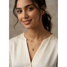 Yonca Model Çelik Kolye Kaplan Gözü Taşlı