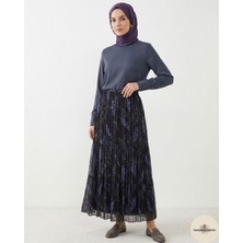 Trendkombinim Kadın Siyah Çiçek Desenli Katlı Pilesili Maxi Boy Etek